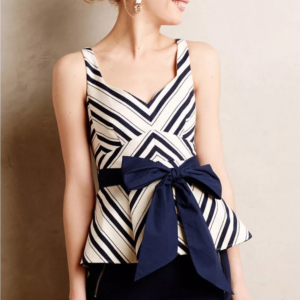 Anthropologie Navy and White Striped Blouse
